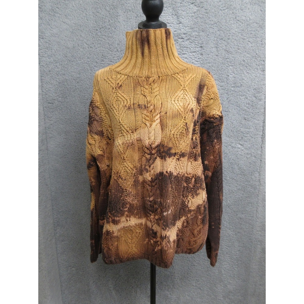 Liz Claiborne Cable Knit Sweater Womens L/XL Brown Ombre Turtleneck Chunky Cozy